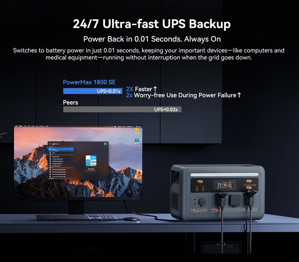 Blackview Oscal PowerMax 1800 SE Tragbare Powerstation, 1024 Wh LiFePO₄-Akku, 1800 W Nennleistung / 3600 W Spitzenleistung, 10 Ausg&auml;nge, 800 W Solar- und 700 W AC-Schnellladefunktion, 0,01 s USV, reiner Sinus-Wechselstrom f&uuml;r Notstromversorgung im Freien und zu Hause.