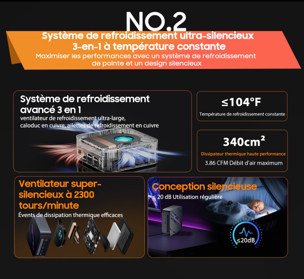 Blackview MP100 Mini PC, AMD Ryzen 7 7430U 6 cœurs, jusqu'à 4,3 GHz, 16 Go de RAM, 512 Go de SSD, triple affichage DP+HDMI+Type-C, WiFi 6 Bluetooth 5.2, 2*Type-C entièrement fonctionnels, 2*USB 3.2, 1*USB 2.0, 1*RJ45, 1*prise audio