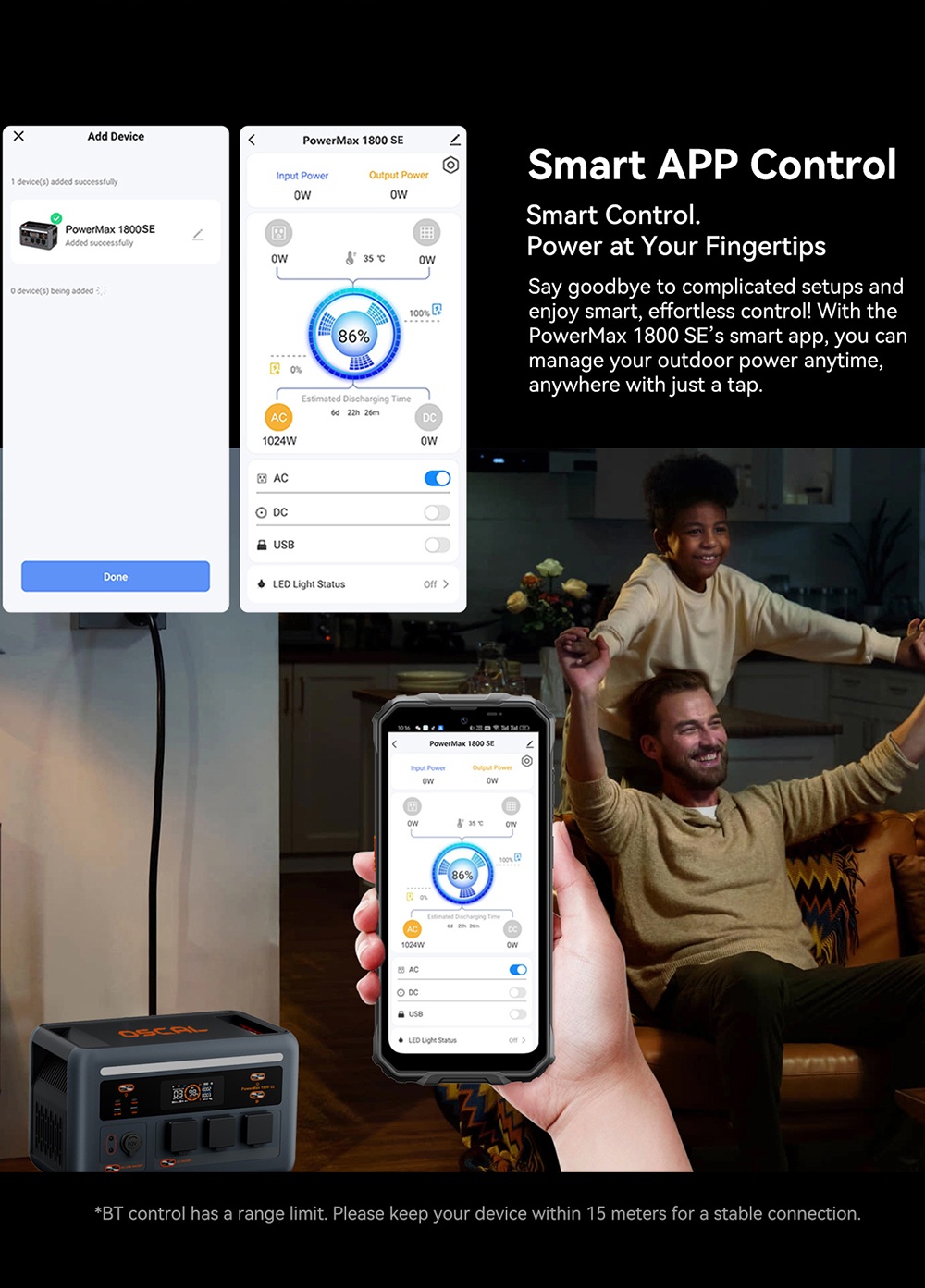 Blackview Oscal PowerMax 1800 SE Tragbare Powerstation, 1024 Wh LiFePO₄-Akku, 1800 W Nennleistung / 3600 W Spitzenleistung, 10 Ausg&auml;nge, 800 W Solar- und 700 W AC-Schnellladefunktion, 0,01 s USV, reiner Sinus-Wechselstrom f&uuml;r Notstromversorgung im Freien und zu Hause.
