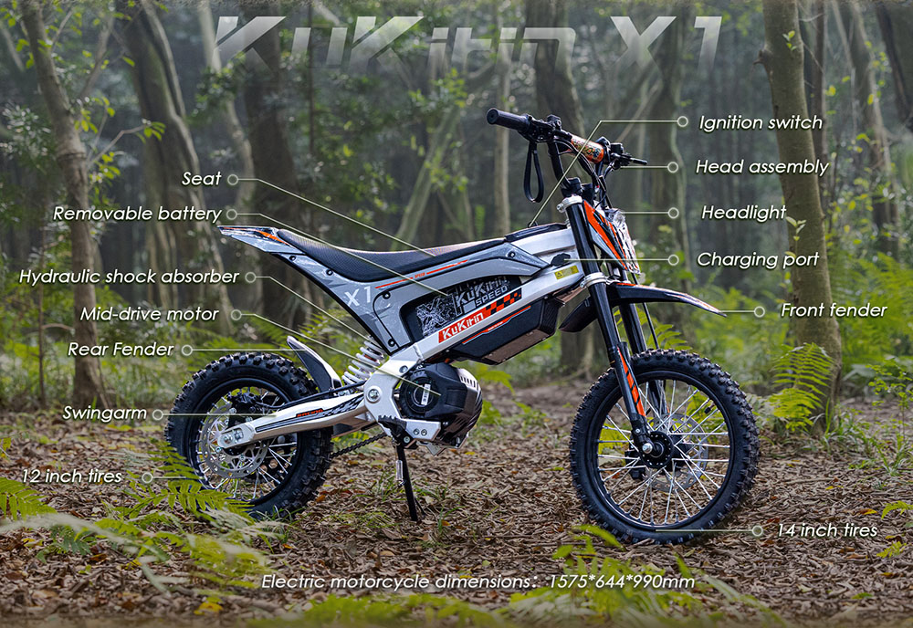 Kukirin X1 Motocyclette Électrique, Moteur 1000W, Batterie 48V 20.8Ah, Pneus Avant de 14 Pouces et Arrière de 12 Pouces, Vitesse Maximale de 50 km/h, Autonomie de 40 km, Freins Hydrauliques Avant et Arrière, Absorption des Chocs Hydrauliques