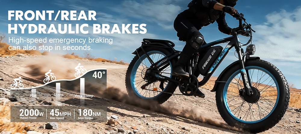 Orlms V3 Electric Bike, 1000W*2 Motor, 60V 25Ah Battery, 26*4.0 inch Tires, 26*4.0 inch Tires, 25km/h Max Speed, 120km Max Range, Hydraulic Brakes, Suspension Front Fork, 7-speed - Green