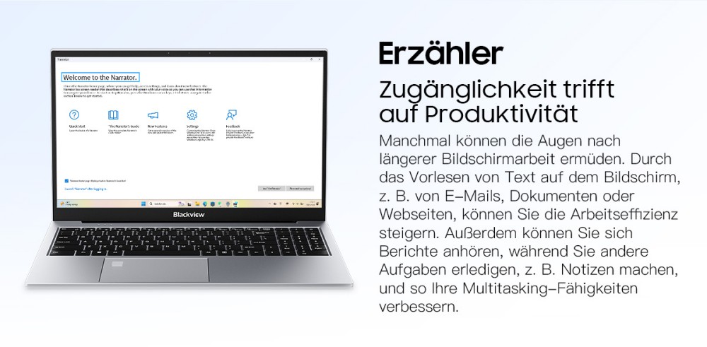 Blackview AceBook 8 Laptop, 15,6 Zoll 1920*1080 IPS-Bildschirm, Intel N150 4-Kern Max 3,6GHz, 16GB RAM 512GB SSD, Dual-Band WLAN Bluetooth 5.0, 2*USB 3.0 1*USB 2.0 1*USB-C 1*HDMI 2.0 1*Audiobuchse 1*MicroSD-Kartensteckplatz, 38Wh Akku 36W Ladegerät