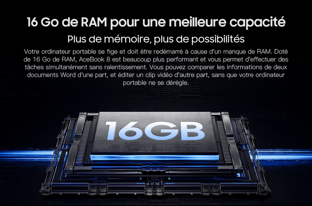 Blackview AceBook 8 Ordinateur portable, écran IPS 15,6 pouces 1920*1080, processeur Intel N150, 16 Go de RAM, 512 Go de SSD, 2*USB 3.0, 1*USB 2.0, 1*USB-C, 1*HDMI 2.0, 1*prise audio, 1*emplacement pour carte MicroSD, batterie 38Wh, charge 36W.
