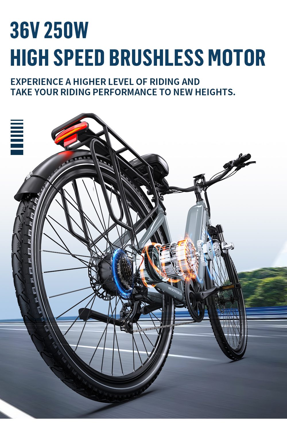 ONESPORT OT05 Pro Elektrofahrrad, 250W Motor, 36V 22,5Ah Akku, 700 x 50C-Reifen, 25 km/h H&ouml;chstgeschwindigkeit, 140 km Reichweite, hydraulische Scheibenbremsen, Vorderradgabel mit Federung, Shimano 7-Gang-Schaltung &ndash; Grau