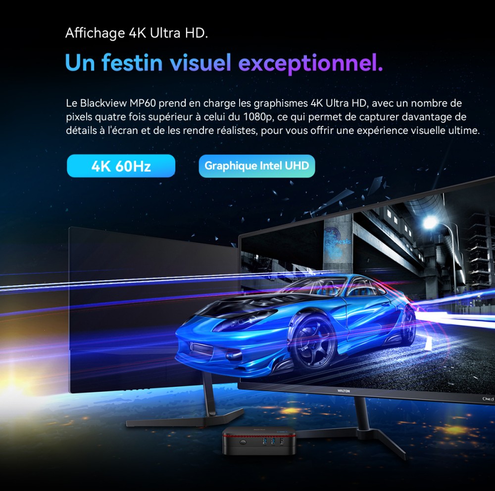 Blackview MP60 Mini PC, Intel N150 4 cœurs, jusqu'à 3,6 GHz, 16 Go de RAM, 1 To de SSD, 2*HDMI pour double écran, WiFi double bande, Bluetooth 4.2, 2*USB2.0, 2*USB3.0, 1*RJ45, 1*prise casque