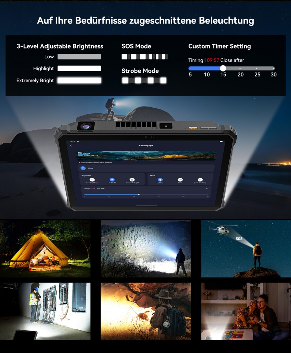 Blackview Active 12 Pro 5G Projektor AI Rugged Tablet, 200LM 120 Zoll 1080P Projektion, Android 15, 11 Zoll 1920*1200 IPS Bildschirm, MT6878 8 Kerne, 12GB + 24GB Erweiterungs-RAM 256GB ROM, 30000mAh Akku, 120W Schnellladung, 50MP+108MP Kamera, WiFi 6E