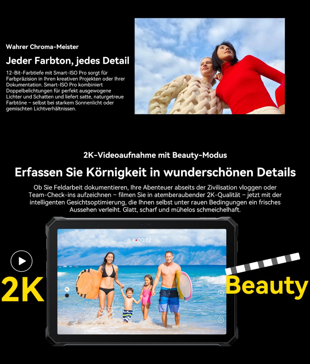 Blackview Active 12 Pro 5G Projektor AI Rugged Tablet, 200LM 120 Zoll 1080P Projektion, Android 15, 11 Zoll 1920*1200 IPS Bildschirm, MT6878 8 Kerne, 12GB + 24GB Erweiterungs-RAM 256GB ROM, 30000mAh Akku, 120W Schnellladung, 50MP+108MP Kamera, WiFi 6E