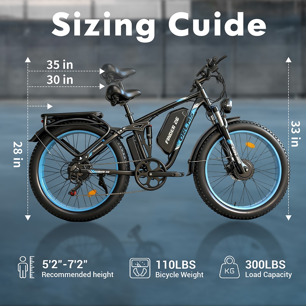 Orlms V3 Electric Bike, 1000W*2 Motor, 60V 25Ah Battery, 26*4.0 inch Tires, 26*4.0 inch Tires, 25km/h Max Speed, 120km Max Range, Hydraulic Brakes, Suspension Front Fork, 7-speed - Green