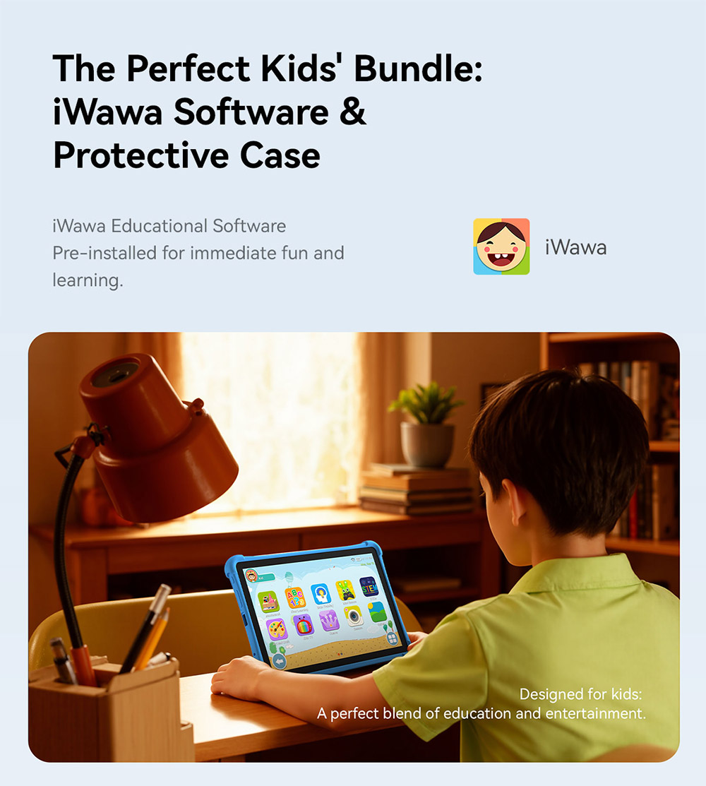 Tablette pour enfants ALLDOCUBE iPlay 70 SE avec &eacute;tui, &eacute;cran IPS 10,1 pouces (1280 x 800 pixels), processeur quadric&oelig;ur Unisoc T310, 3 Go de RAM, 64 Go de ROM, Android 15, Wi-Fi 6, Bluetooth 5.0, double cam&eacute;ra 2 Mpx + 5 Mpx, double SIM 4G LTE, batterie 5500 mAh - Bleue