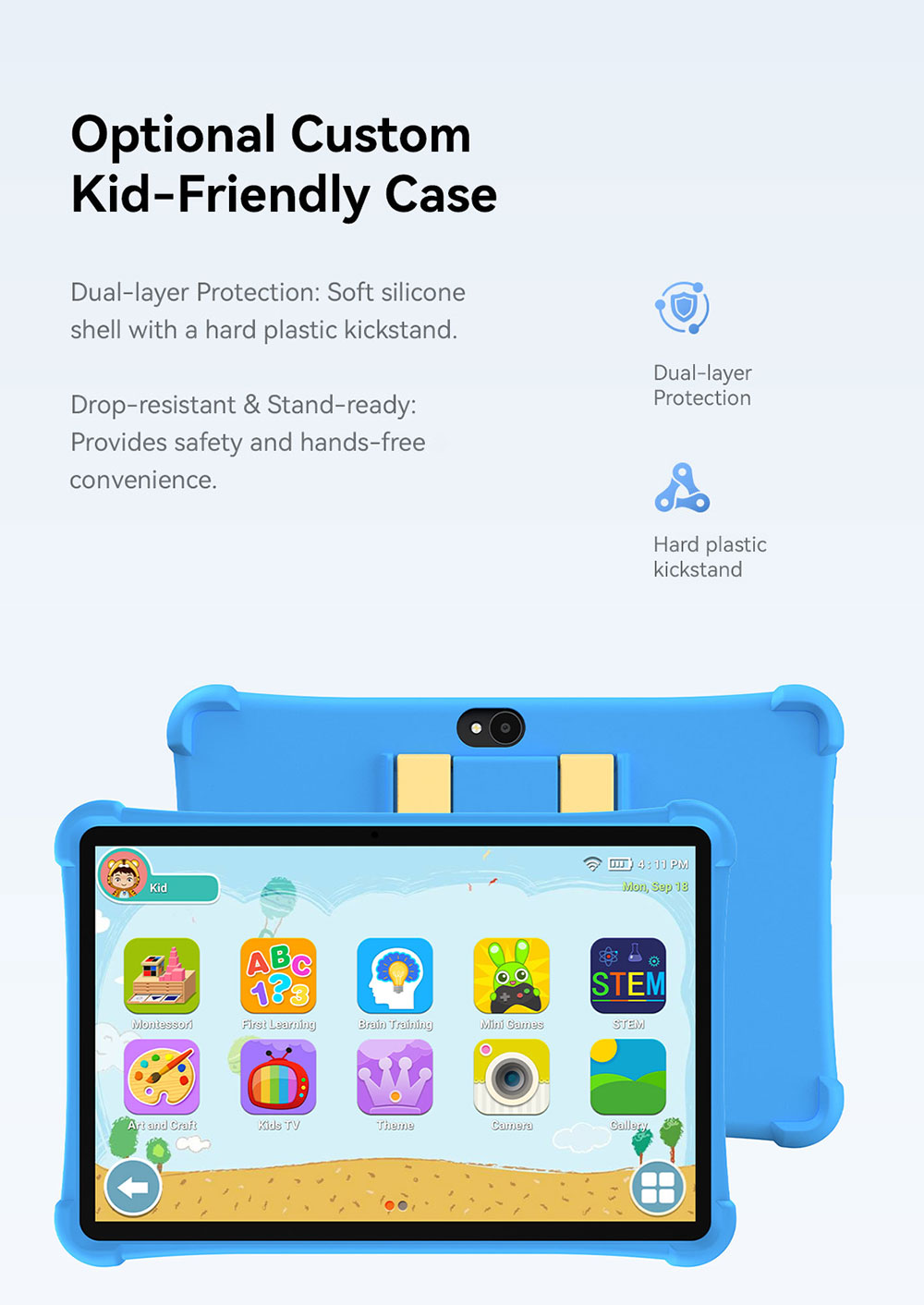 Tablette pour enfants ALLDOCUBE iPlay 70 SE avec &eacute;tui, &eacute;cran IPS 10,1 pouces (1280 x 800 pixels), processeur quadric&oelig;ur Unisoc T310, 3 Go de RAM, 64 Go de ROM, Android 15, Wi-Fi 6, Bluetooth 5.0, double cam&eacute;ra 2 Mpx + 5 Mpx, double SIM 4G LTE, batterie 5500 mAh - Bleue