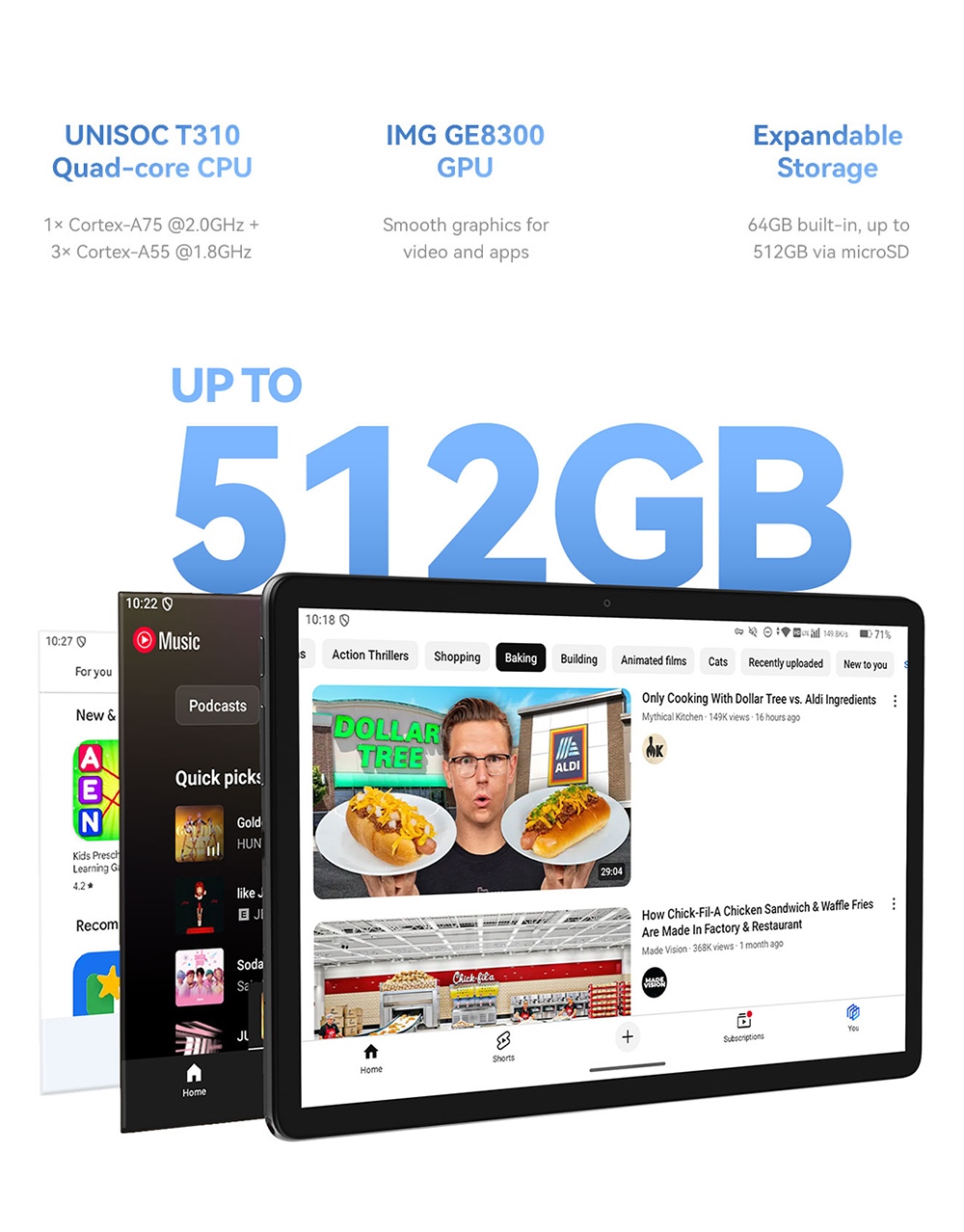 Tablette pour enfants ALLDOCUBE iPlay 70 SE avec &eacute;tui, &eacute;cran IPS 10,1 pouces (1280 x 800 pixels), processeur quadric&oelig;ur Unisoc T310, 3 Go de RAM, 64 Go de ROM, Android 15, Wi-Fi 6, Bluetooth 5.0, double cam&eacute;ra 2 Mpx + 5 Mpx, double SIM 4G LTE, batterie 5500 mAh - Bleue