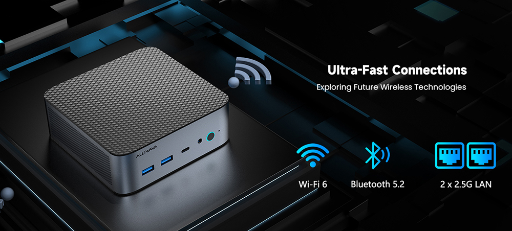 ALLIWAVA H90 Pro Mini PC, AMD Ryzen 7 8745HS, 8 mag, max. 4,9 GHz, 16 GB RAM, 1 TB SSD, HDMI+DP+USB-C, h&aacute;rom kijelző, WiFi 6, Bluetooth 5.2, 4*USB3.2, 2*2.5G RJ45, 1*Audio Jack