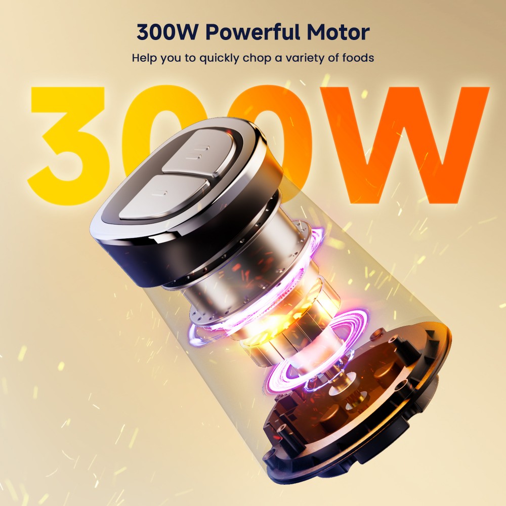 Hachoir &eacute;lectrique BioloMix Mini, moteur puissant de 300 W, deux bols de 3 L, minuterie LED, acier inoxydable et verre, utilisation mains libres et compatible lave-vaisselle, hachoir et pur&eacute;e multifonctionnels