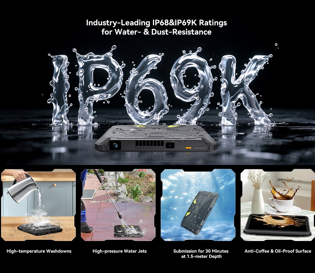 Blackview Active 12 Pro 5G Projector AI Rugged Tablet, 200LM 120 inch 1080P Projection, Android 15, 11 inch 1920*1200 IPS Screen, MT6878 8 Cores, 12GB + 24GB Expansion RAM 256GB ROM, 30000mAh Battery, 120W Fast Charging, 50MP+108MP Camera, WiFi 6E