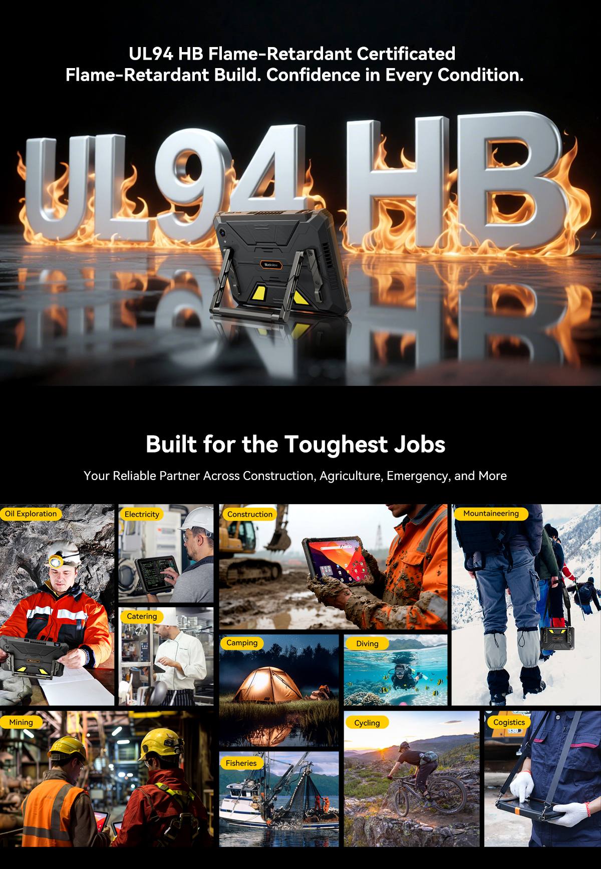 Blackview Active 12 Pro 5G Projector AI Rugged Tablet, 200LM 120 inch 1080P Projection, Android 15, 11 inch 1920*1200 IPS Screen, MT6878 8 Cores, 12GB + 24GB Expansion RAM 256GB ROM, 30000mAh Battery, 120W Fast Charging, 50MP+108MP Camera, WiFi 6E