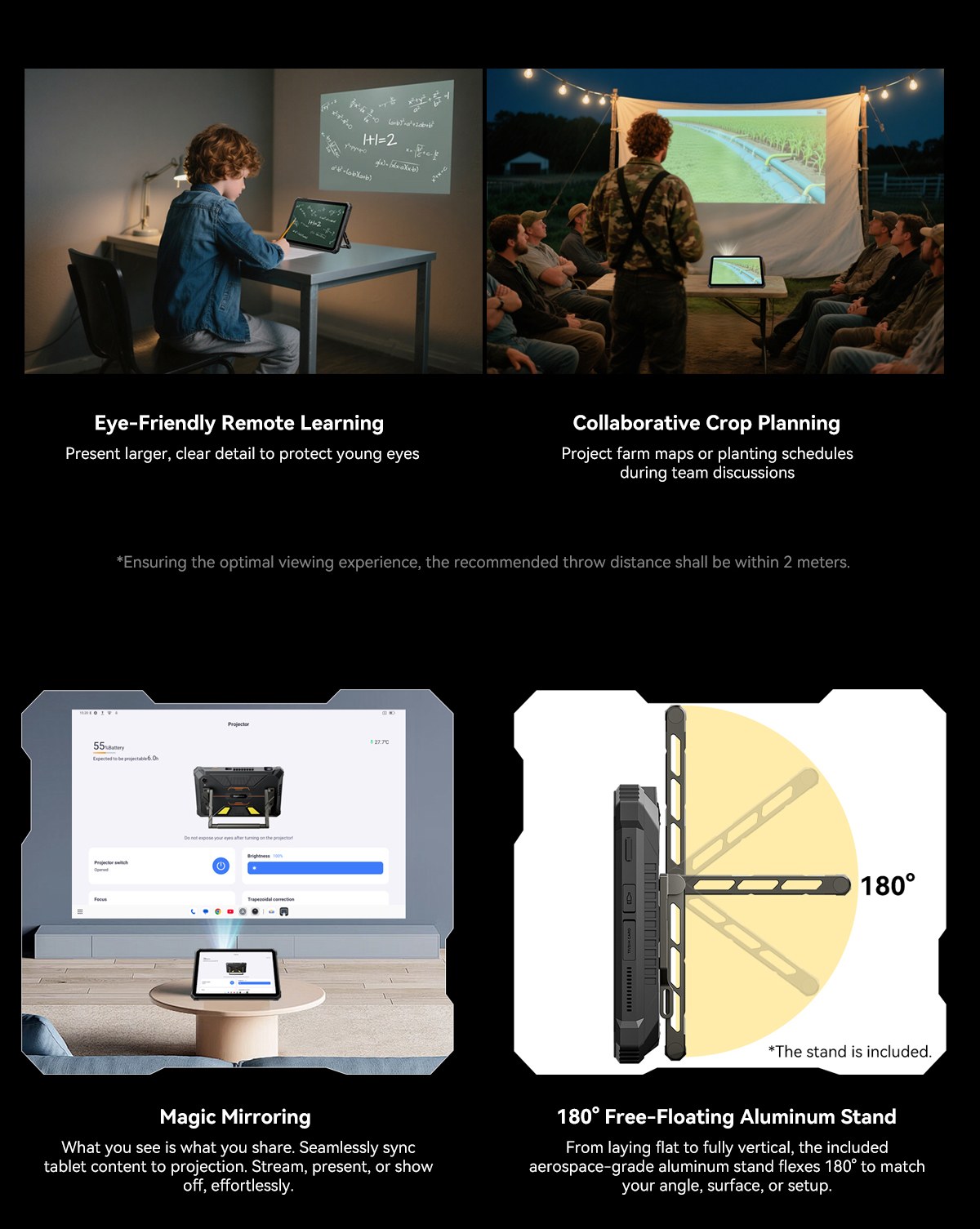 Blackview Active 12 Pro 5G Projector AI Rugged Tablet, 200LM 120 inch 1080P Projection, Android 15, 11 inch 1920*1200 IPS Screen, MT6878 8 Cores, 12GB + 24GB Expansion RAM 256GB ROM, 30000mAh Battery, 120W Fast Charging, 50MP+108MP Camera, WiFi 6E