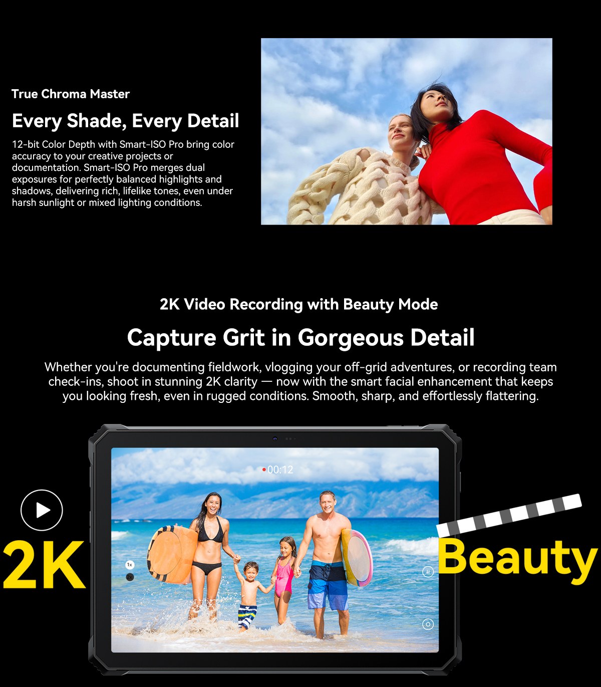 Blackview Active 12 Pro 5G Projector AI Rugged Tablet, 200LM 120 inch 1080P Projection, Android 15, 11 inch 1920*1200 IPS Screen, MT6878 8 Cores, 12GB + 24GB Expansion RAM 256GB ROM, 30000mAh Battery, 120W Fast Charging, 50MP+108MP Camera, WiFi 6E