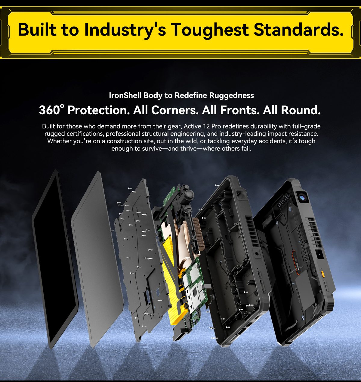 Blackview Active 12 Pro 5G Projector AI Rugged Tablet, 200LM 120 inch 1080P Projection, Android 15, 11 inch 1920*1200 IPS Screen, MT6878 8 Cores, 12GB + 24GB Expansion RAM 256GB ROM, 30000mAh Battery, 120W Fast Charging, 50MP+108MP Camera, WiFi 6E