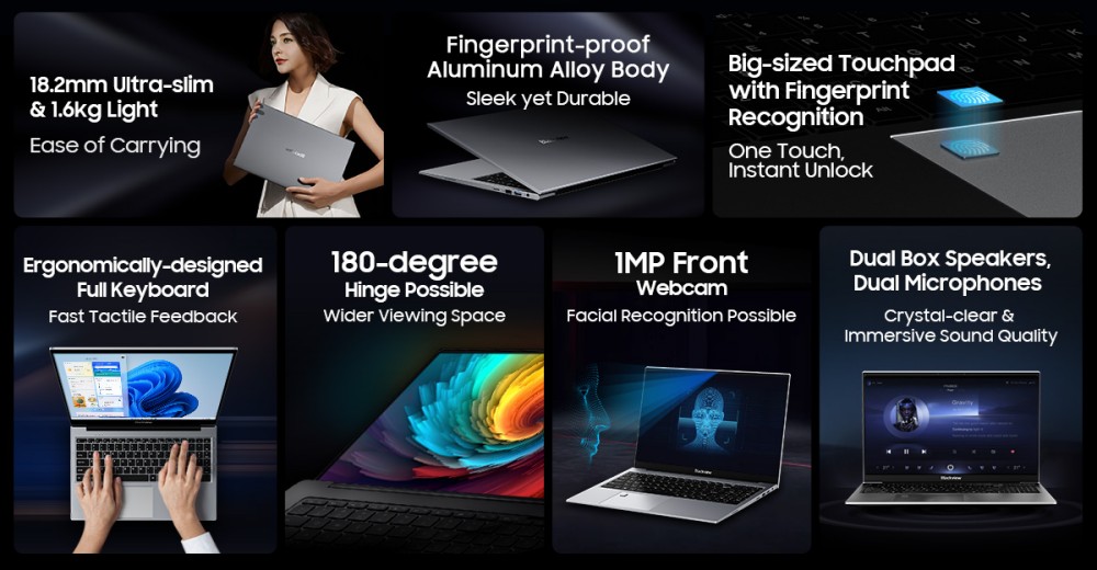 Blackview AceBook 8 Laptop, 15.6 h&uuml;velykes 1920*1080 IPS k&eacute;pernyő, Intel N150 4 magos Max 3.6GHz, 16GB RAM 512GB SSD, K&eacute;ts&aacute;vos WiFi Bluetooth 5.0, 2*USB 3.0 1*USB 2.0 1*USB-C 1*HDMI 2.0 1*Audio Jack 1*MicroSD k&aacute;rtyahely, 38Wh akkumul&aacute;tor 36W t&ouml;lt&eacute;s