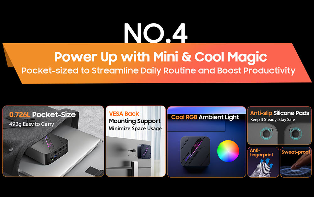 Blackview MP100 Mini-PC, AMD Ryzen 7 7430U 6 Kerne (max. 4,3 GHz), 16 GB RAM, 512 GB SSD, Triple-Display-Anschluss (DP + HDMI + USB-C), WLAN 6, Bluetooth 5.2, 2 x USB-C (vollwertig), 2 x USB 3.2, 1 x USB 2.0, 1 x RJ45, 1 x Audioanschluss