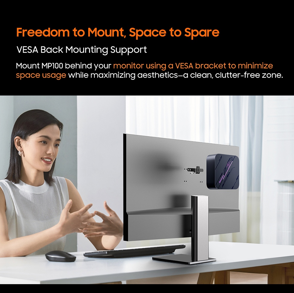 Blackview MP100 Mini-PC, AMD Ryzen 7 7430U 6 Kerne (max. 4,3 GHz), 16 GB RAM, 512 GB SSD, Triple-Display-Anschluss (DP + HDMI + USB-C), WLAN 6, Bluetooth 5.2, 2 x USB-C (vollwertig), 2 x USB 3.2, 1 x USB 2.0, 1 x RJ45, 1 x Audioanschluss