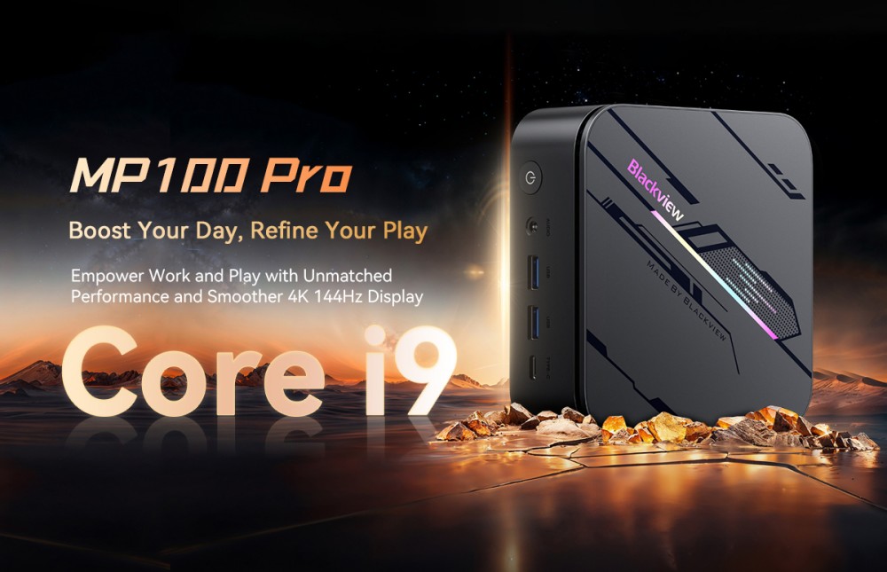 Blackview MP100 Pro Mini PC, Intel i9-12900HK 14 Cores Max 5.0GHz, 16GB RAM 1TB SSD, HDMI+DP+USB-C Triple 4K Display, WiFi 6 Bluetooth 5.2, 4*USB 3.2 Gen 1 Type-A, 2*USB 3.2 Gen 2 Type-A, 1*RJ45, 1*Audio Jack