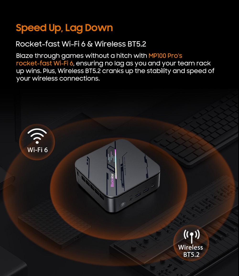 Blackview MP100 Pro Mini PC, Intel i9-12900HK 14 Cores Max 5.0GHz, 16GB RAM 1TB SSD, HDMI+DP+USB-C Triple 4K Display, WiFi 6 Bluetooth 5.2, 4*USB 3.2 Gen 1 Type-A, 2*USB 3.2 Gen 2 Type-A, 1*RJ45, 1*Audio Jack