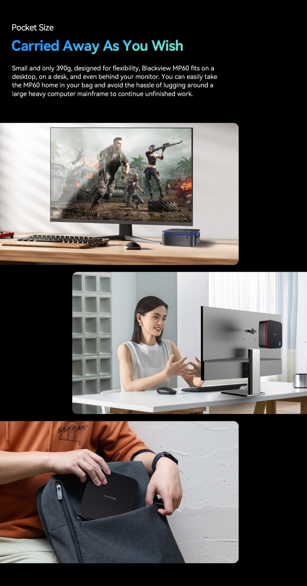 Blackview MP60 Mini PC, Intel N150 4 magos, max. 3,6 GHz, 16 GB RAM, 1 TB SSD, 2*HDMI dupla k&eacute;pernyős kijelző, 16 GB RAM, 1 TB SSD, k&eacute;ts&aacute;vos WiFi, Bluetooth 4.2, 2*USB2.0, 2*USB3.0, 1*RJ45, 1*Fejhallgat&oacute; csatlakoz&oacute;