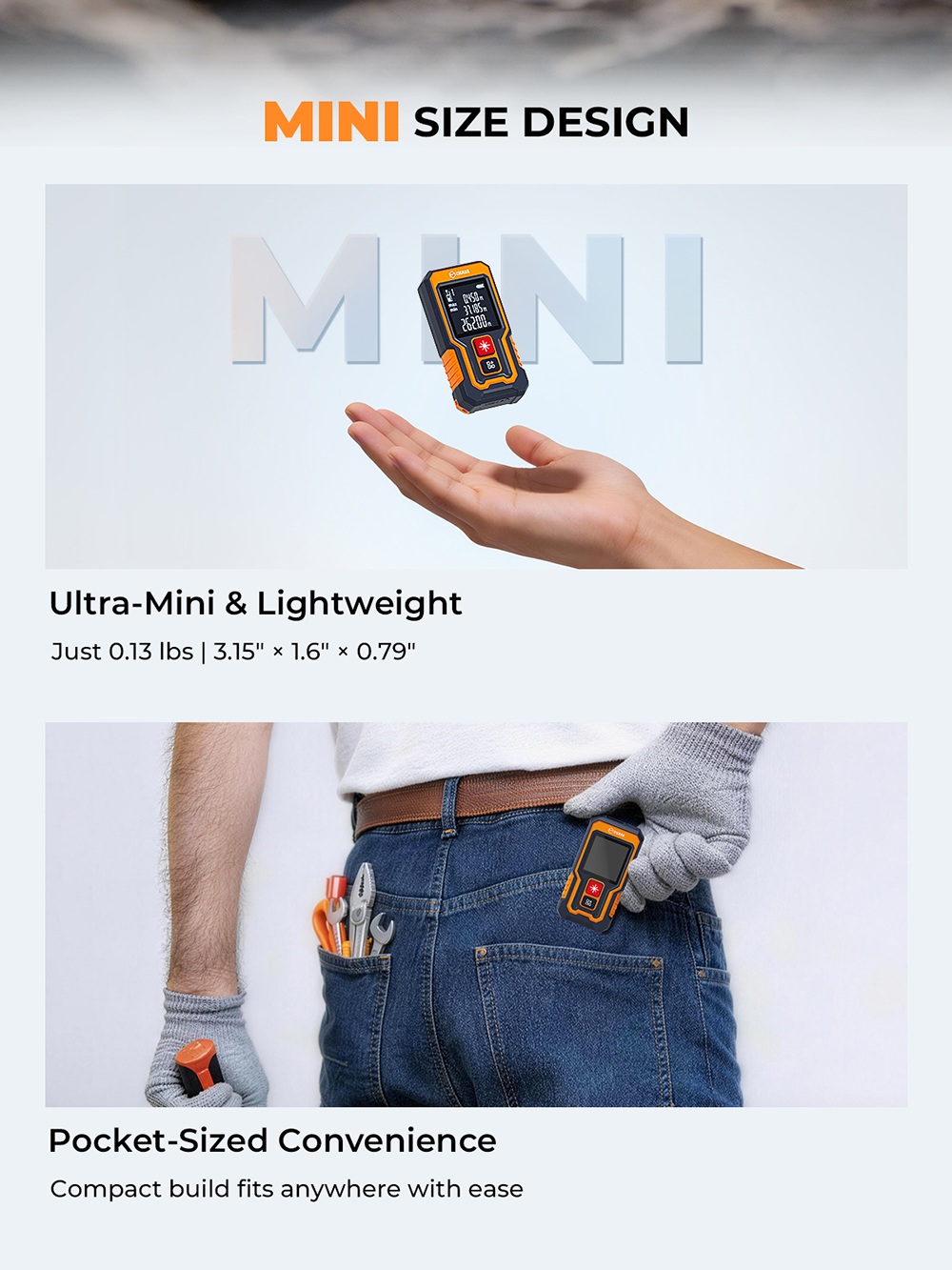 CIGMAN CD-80T Pocket-Size Laser Tape Measure, 80m Range, &plusmn;2mm Accuracy, IP54 Waterproof , 20 Data Groups, Type-C Rechargeable Laser Distance Meter