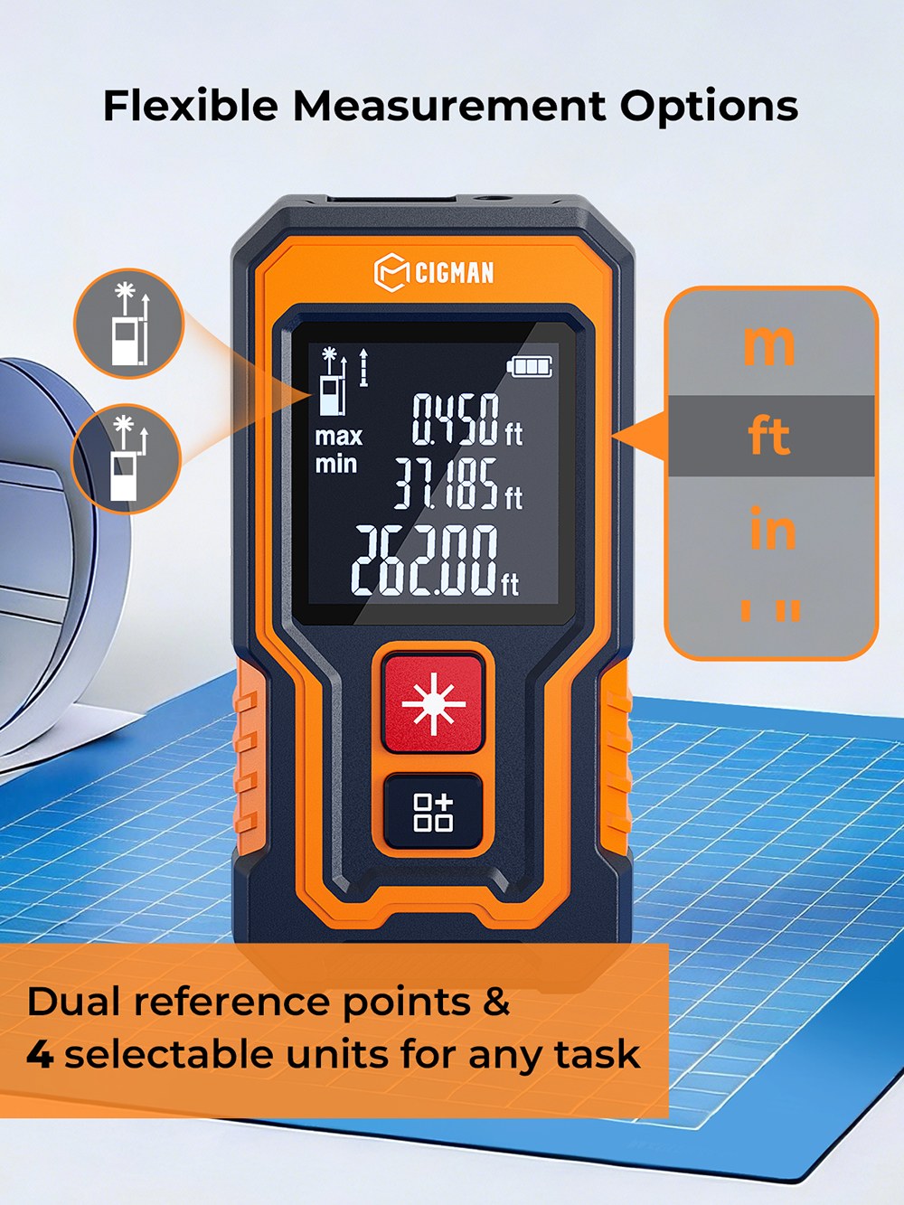 CIGMAN CD-80T Pocket-Size Laser Tape Measure, 80m Range, &plusmn;2mm Accuracy, IP54 Waterproof , 20 Data Groups, Type-C Rechargeable Laser Distance Meter