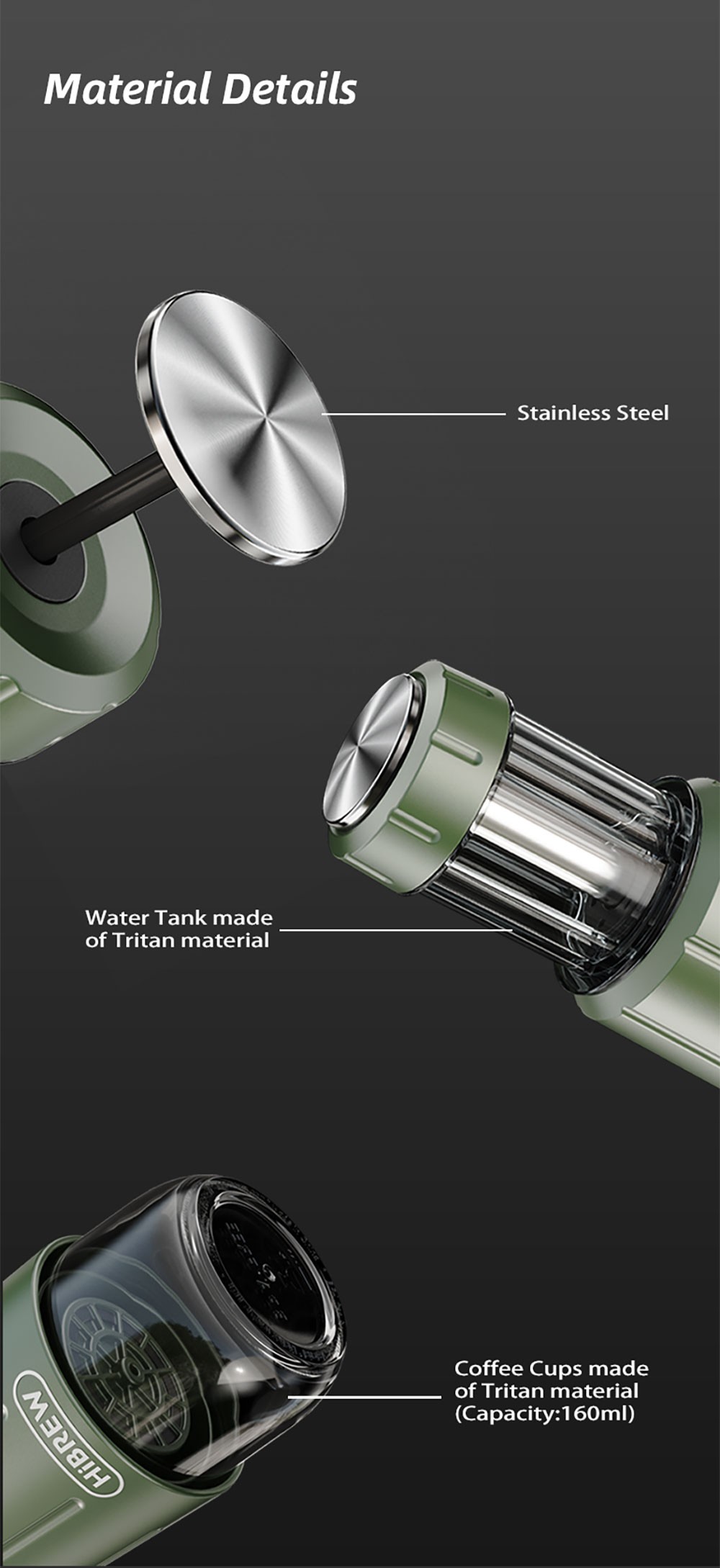 HiBREW H4D 2 az 1-ben Hordozható Espresso Készítő, Manuális Kézi Prés Kávé Kapszulákhoz és Őrölt Kávéhoz, Meleg/Hideg Kávéfőző Utazáshoz és Otthoni Használatra