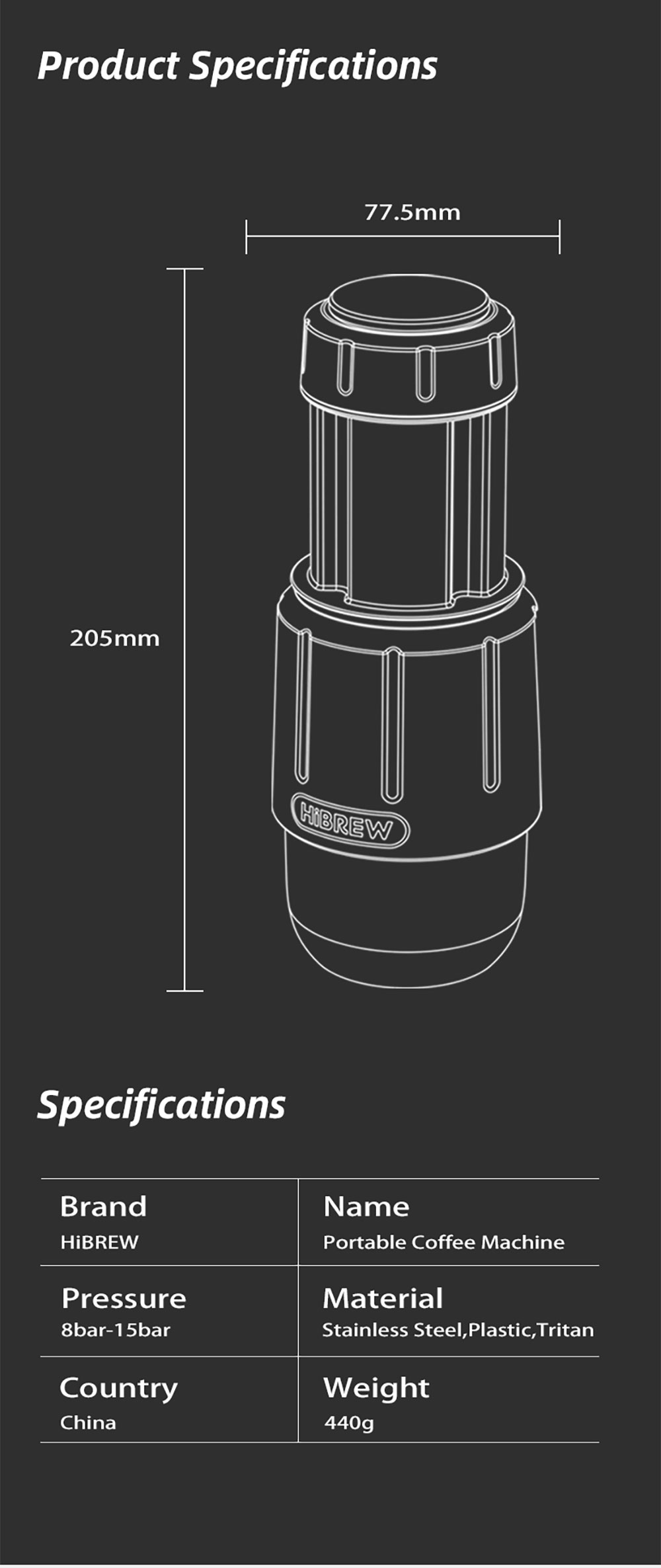 HiBREW H4D 2 az 1-ben Hordozható Espresso Készítő, Manuális Kézi Prés Kávé Kapszulákhoz és Őrölt Kávéhoz, Meleg/Hideg Kávéfőző Utazáshoz és Otthoni Használatra