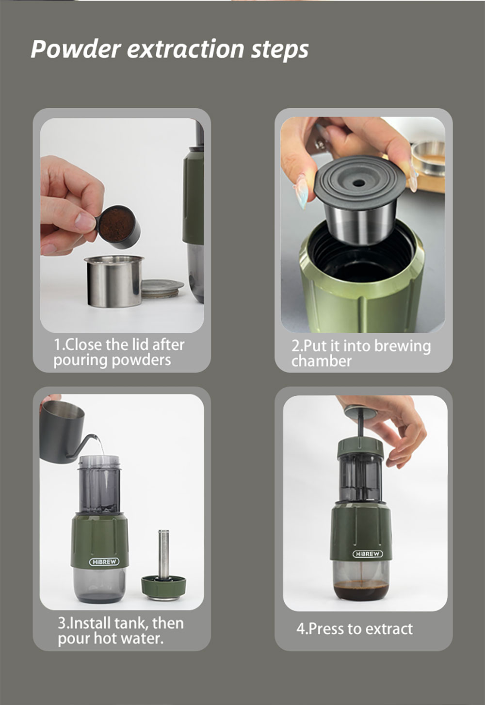 HiBREW H4D 2 az 1-ben Hordozható Espresso Készítő, Manuális Kézi Prés Kávé Kapszulákhoz és Őrölt Kávéhoz, Meleg/Hideg Kávéfőző Utazáshoz és Otthoni Használatra