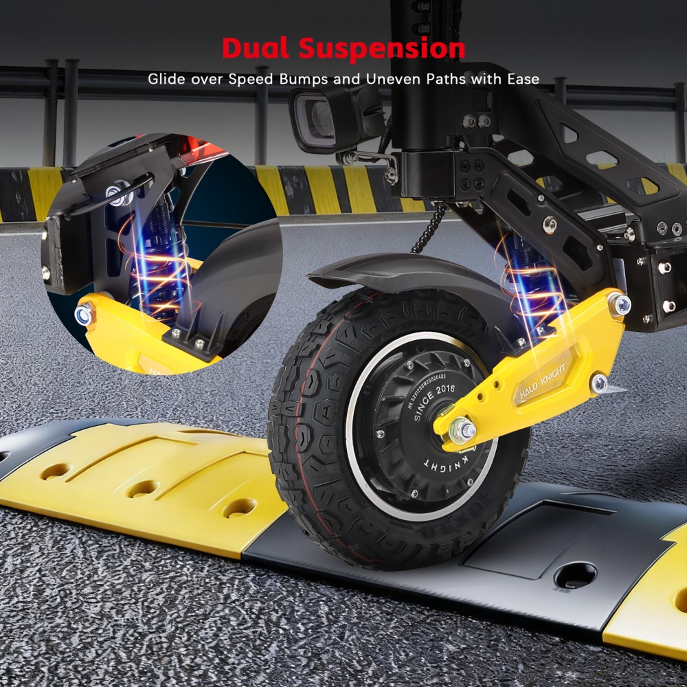 Halo Knight T102 Pro Electric Scooter, 1200W*2 Motor, 52V 28.8Ah batéria, 10 palcové pneumatiky, max. rýchlosť 65km/h, dojazd 58km, duálne hydraulické brzdy, duálne odpruženie