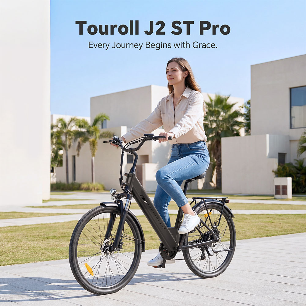 Touroll J2 ST Pro Elektrofahrrad, 250-W-Motor, 36-V-15,6-Ah-Akku, 26-Zoll-Reifen, 25 km/h H&ouml;chstgeschwindigkeit, 100 km Reichweite, hydraulische Scheibenbremse, Federgabel vorne