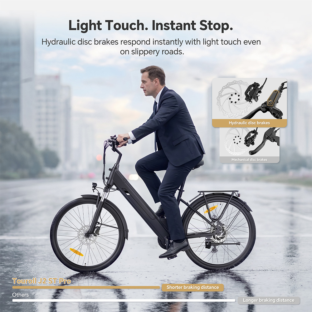 Touroll J2 ST Pro Elektrofahrrad, 250-W-Motor, 36-V-15,6-Ah-Akku, 26-Zoll-Reifen, 25 km/h H&ouml;chstgeschwindigkeit, 100 km Reichweite, hydraulische Scheibenbremse, Federgabel vorne