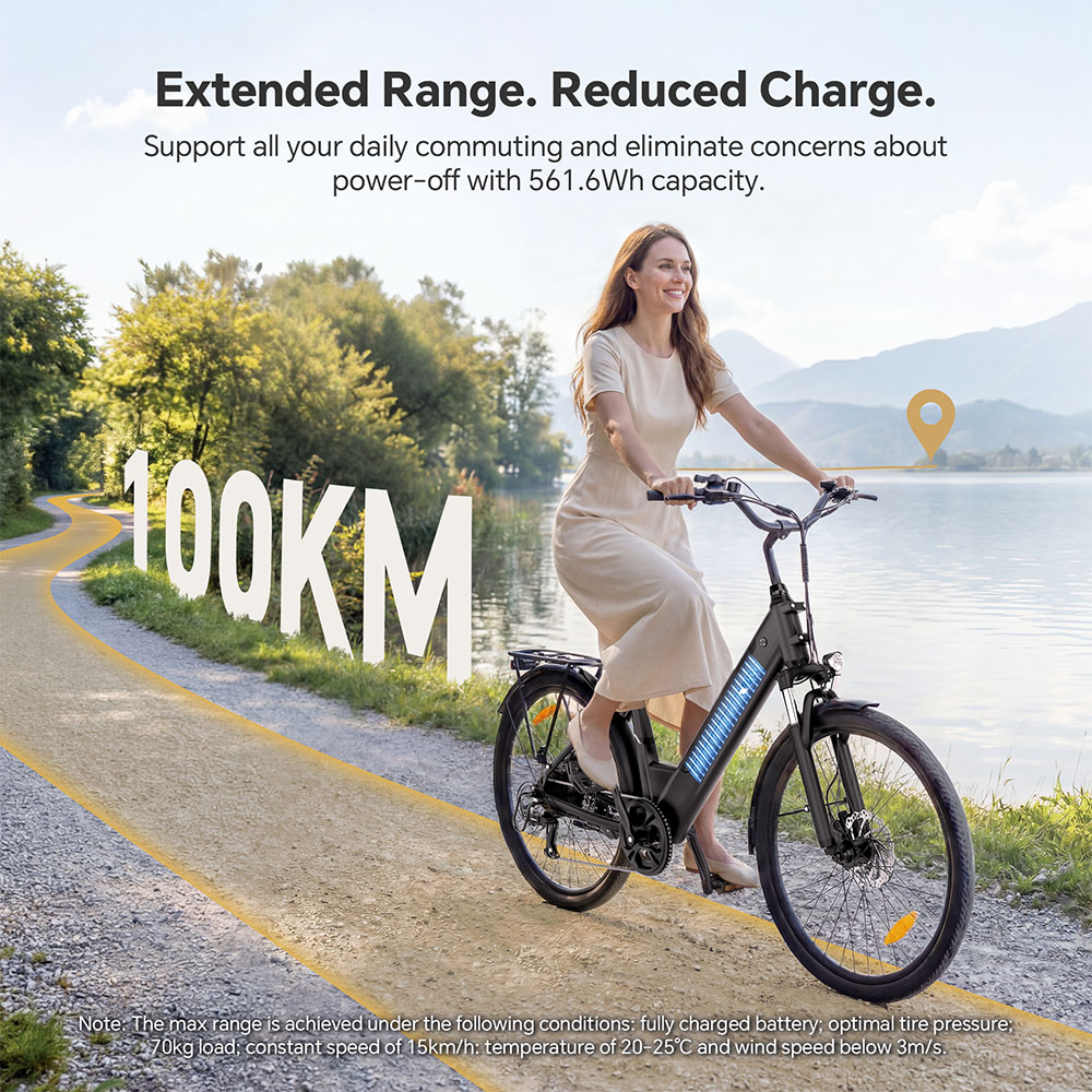 Touroll J2 ST Pro Elektrofahrrad, 250-W-Motor, 36-V-15,6-Ah-Akku, 26-Zoll-Reifen, 25 km/h H&ouml;chstgeschwindigkeit, 100 km Reichweite, hydraulische Scheibenbremse, Federgabel vorne