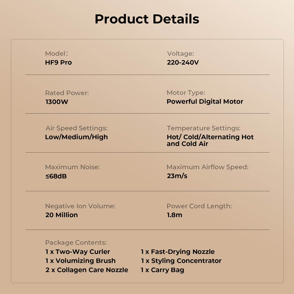 JIMMY HF9 Pro Multi-Styler &eacute;s nagy sebess&eacute;gű gyors&iacute;t&oacute;, 110000 ford./perc, 23 m/s sz&eacute;lsebess&eacute;g, 20 milli&oacute; negat&iacute;v ion, 1,8 m k&aacute;bel, sz&aacute;r&iacute;t&oacute;, form&aacute;z, g&ouml;nd&ouml;r&iacute;t &eacute;s t&aacute;pl&aacute;l