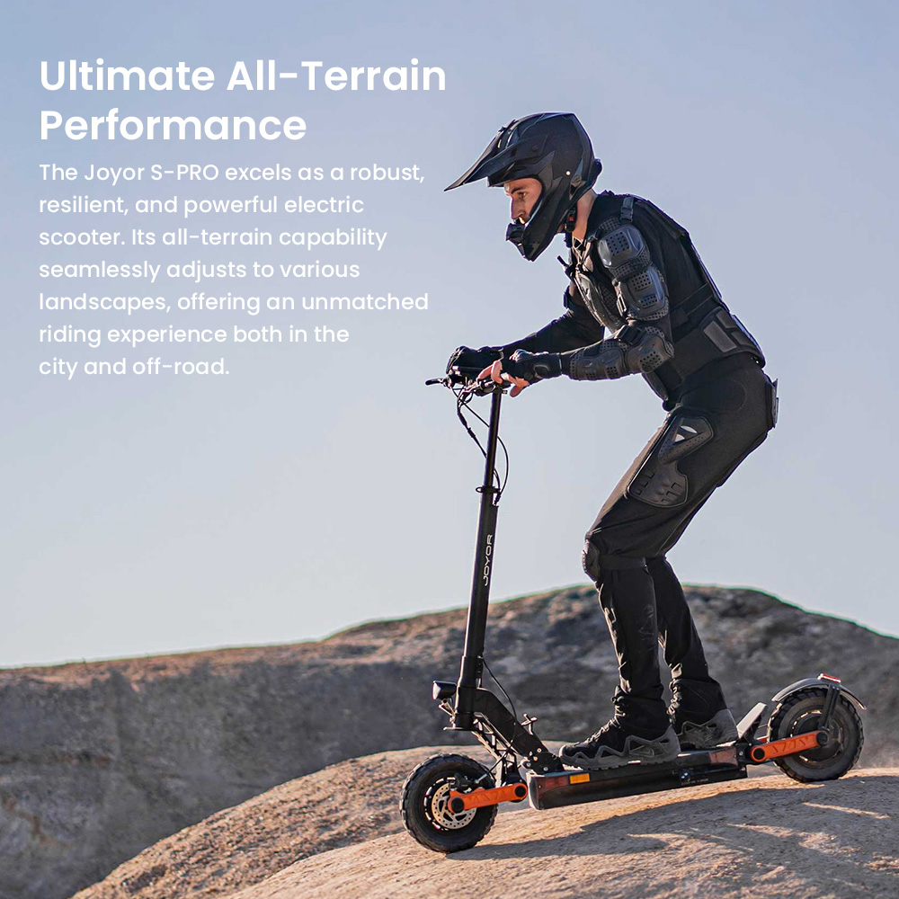 Joyor S-PRO DGT Electric Scooter, 800W*2 motor, 48V 26Ah batéria, 10 palcové pneumatiky, max. rýchlosť 25 km/h, dojazd 90 km, hydraulické kotúčové brzdy, dvojité predné a zadné odpruženie