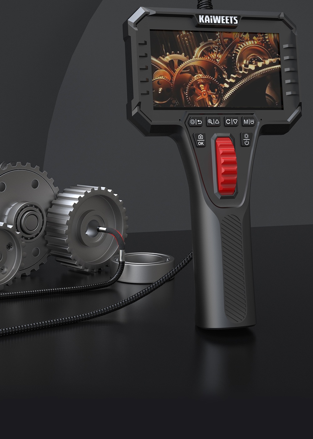 KAIWEETS KBA02 Two-Way Articulating Borescope Camera, 6.5mm Probe, 210&deg; Turning, 4.3'' IPS 1080P, IP67 Waterproof, 3000mAh Battery, 1.6m Cable