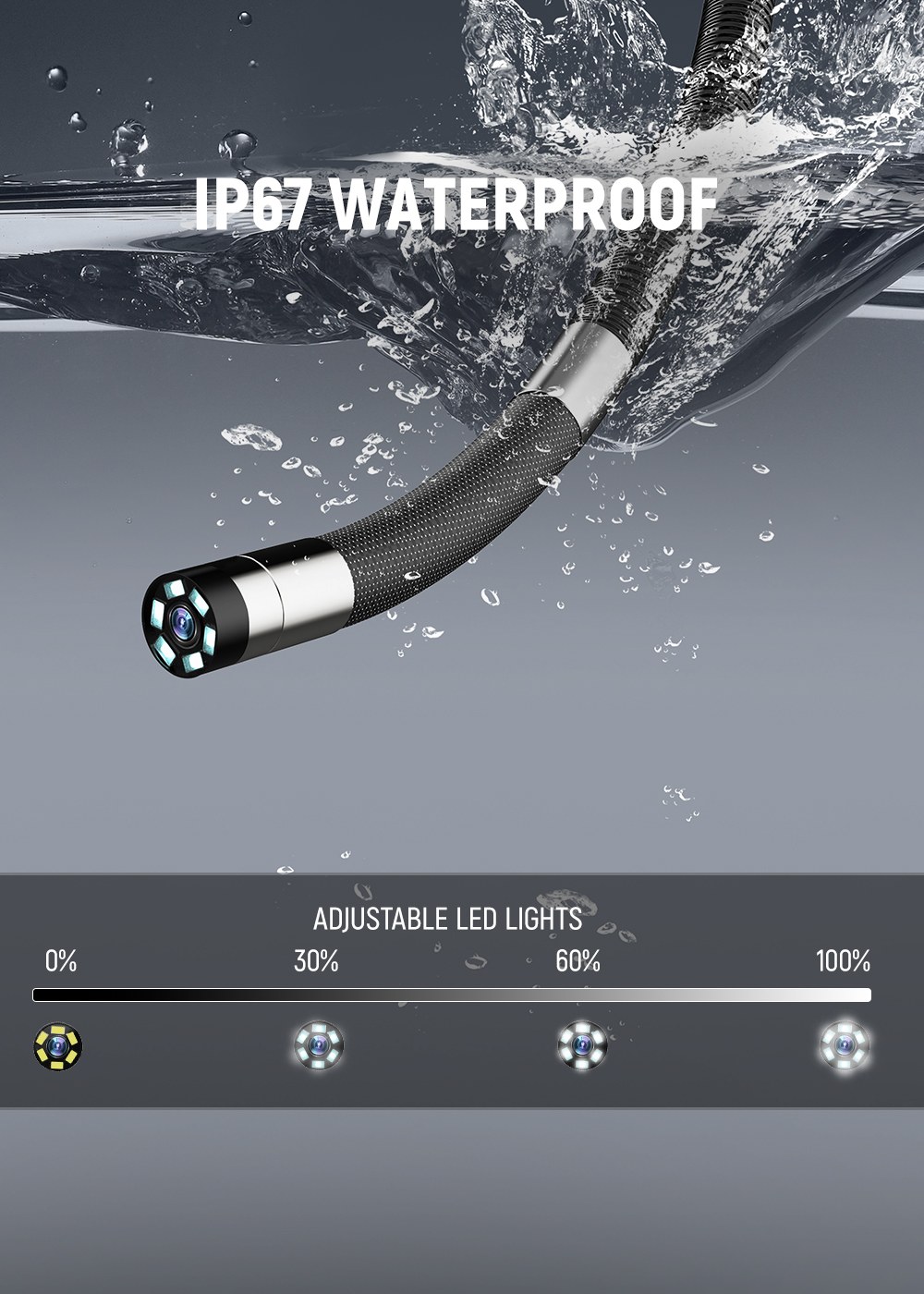 KAIWEETS KBA02 Two-Way Articulating Borescope Camera, 6.5mm Probe, 210&deg; Turning, 4.3'' IPS 1080P, IP67 Waterproof, 3000mAh Battery, 1.6m Cable