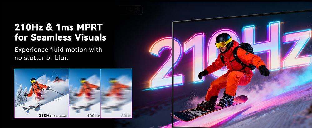 KTC H27T7P-2 Gaming Monitor, 27 inch 2560*1440 210Hz Fast IPS Screen, 1ms MPRT Response Time, FreeSync & G-Sync, HDR400, Low Blue Light, 2*HDMI2.0, 2*DP1.4, 1*USB2.0, 1*Audio Out, 100 x 100mm VESA Mount Supported