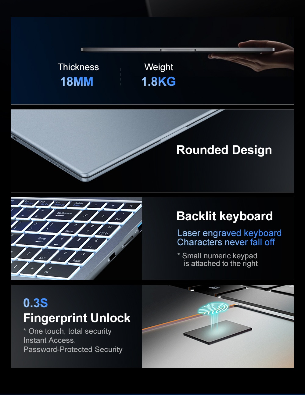 Ordinateur portable Ninkear N16 Pro, &eacute;cran IPS 16 pouces (2560 x 1600) 120 Hz, processeur Intel Core i7-12700H 6 c&oelig;urs (4,7 GHz max.), 16 Go de RAM, SSD 1 To, Wi-Fi 6, Bluetooth 5.2, d&eacute;verrouillage par empreinte digitale, batterie 5000 mAh, 2 ports USB-C, 3 ports USB 3.0, 1 port HDMI, 1 lecteur de carte microSD, 1 prise audio