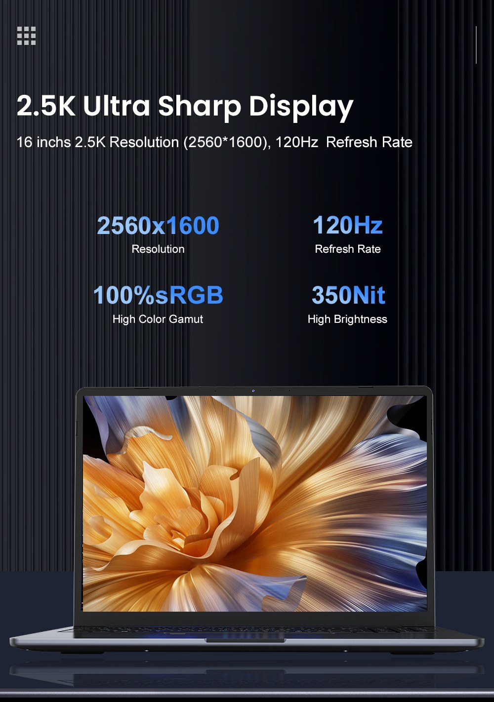 Ordinateur portable Ninkear N16 Pro, &eacute;cran IPS 16 pouces (2560 x 1600) 120 Hz, processeur Intel Core i7-12700H 6 c&oelig;urs (4,7 GHz max.), 16 Go de RAM, SSD 1 To, Wi-Fi 6, Bluetooth 5.2, d&eacute;verrouillage par empreinte digitale, batterie 5000 mAh, 2 ports USB-C, 3 ports USB 3.0, 1 port HDMI, 1 lecteur de carte microSD, 1 prise audio