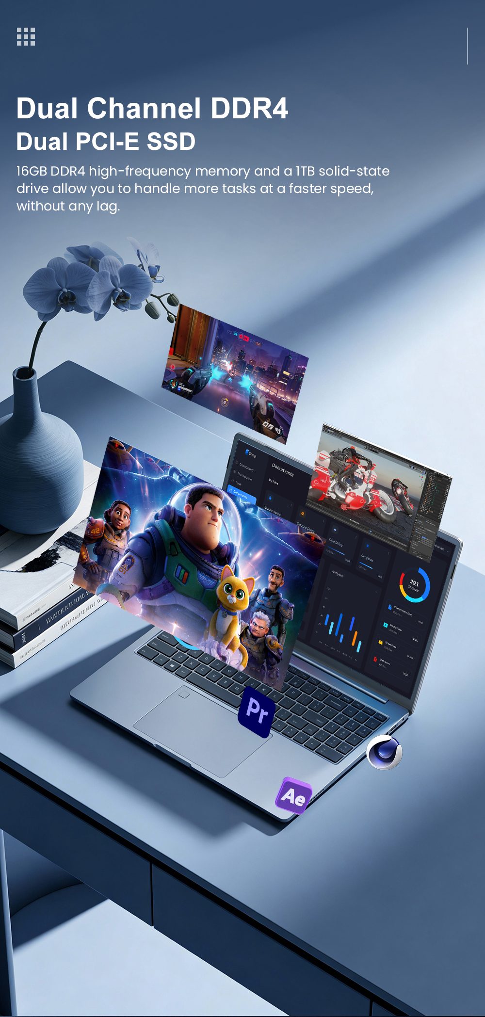 Ordinateur portable Ninkear N16 Pro, &eacute;cran IPS 16 pouces (2560 x 1600) 120 Hz, processeur Intel Core i7-12700H 6 c&oelig;urs (4,7 GHz max.), 16 Go de RAM, SSD 1 To, Wi-Fi 6, Bluetooth 5.2, d&eacute;verrouillage par empreinte digitale, batterie 5000 mAh, 2 ports USB-C, 3 ports USB 3.0, 1 port HDMI, 1 lecteur de carte microSD, 1 prise audio