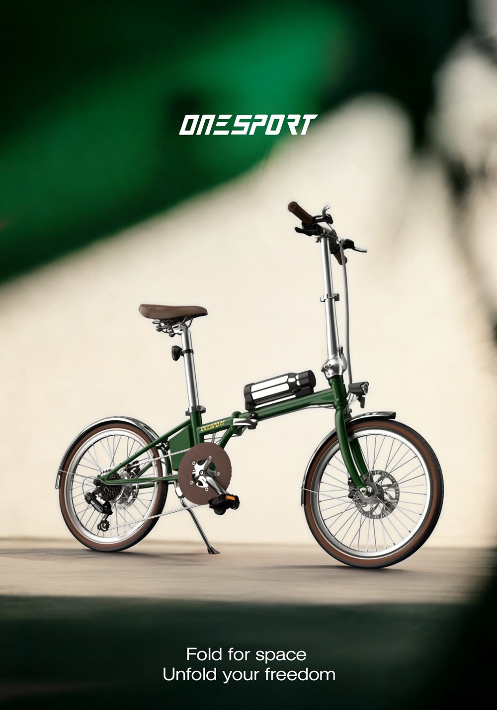 V&eacute;lo &eacute;lectrique pliant ONESPORT OT02 Pro, moteur 250 W, batterie 36 V 5,2 Ah, pneus 20 pouces, vitesse maximale 25 km/h, autonomie 25 km, freins &agrave; disque m&eacute;caniques, transmission Shimano 7 vitesses - Vert