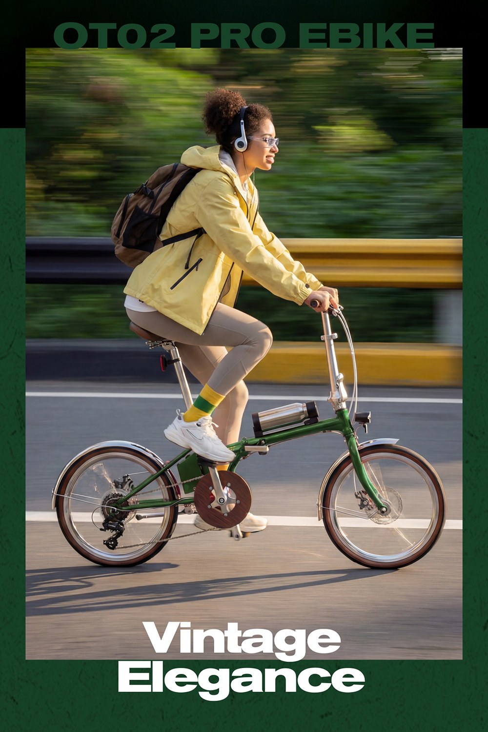 V&eacute;lo &eacute;lectrique pliant ONESPORT OT02 Pro, moteur 250 W, batterie 36 V 5,2 Ah, pneus 20 pouces, vitesse maximale 25 km/h, autonomie 25 km, freins &agrave; disque m&eacute;caniques, transmission Shimano 7 vitesses - Vert