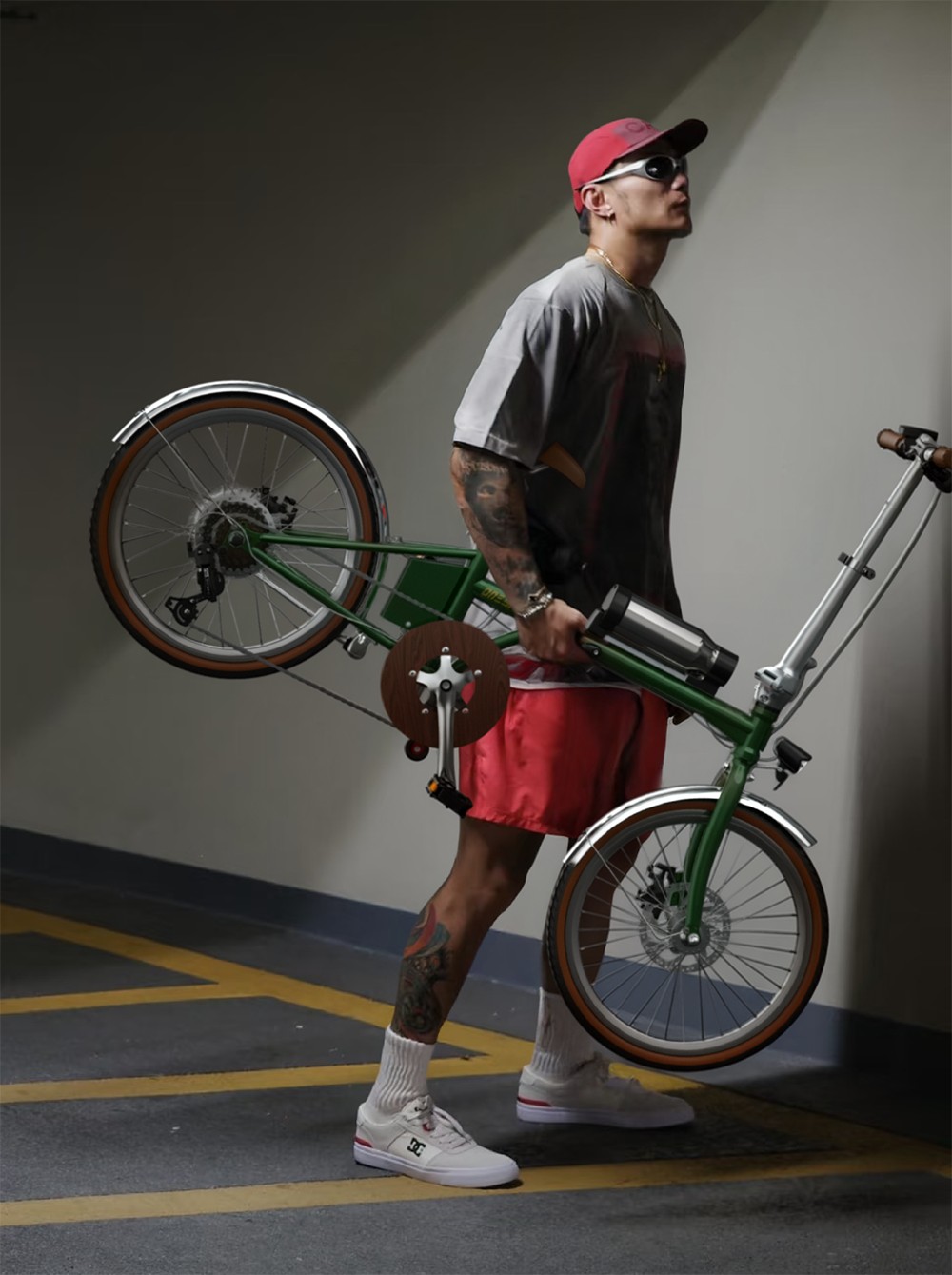 V&eacute;lo &eacute;lectrique pliant ONESPORT OT02 Pro, moteur 250 W, batterie 36 V 5,2 Ah, pneus 20 pouces, vitesse maximale 25 km/h, autonomie 25 km, freins &agrave; disque m&eacute;caniques, transmission Shimano 7 vitesses - Vert