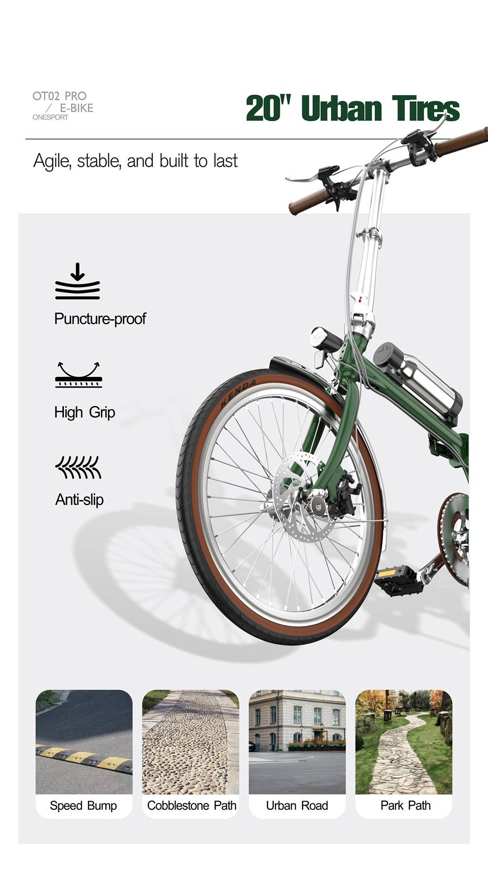 V&eacute;lo &eacute;lectrique pliant ONESPORT OT02 Pro, moteur 250 W, batterie 36 V 5,2 Ah, pneus 20 pouces, vitesse maximale 25 km/h, autonomie 25 km, freins &agrave; disque m&eacute;caniques, transmission Shimano 7 vitesses - Vert