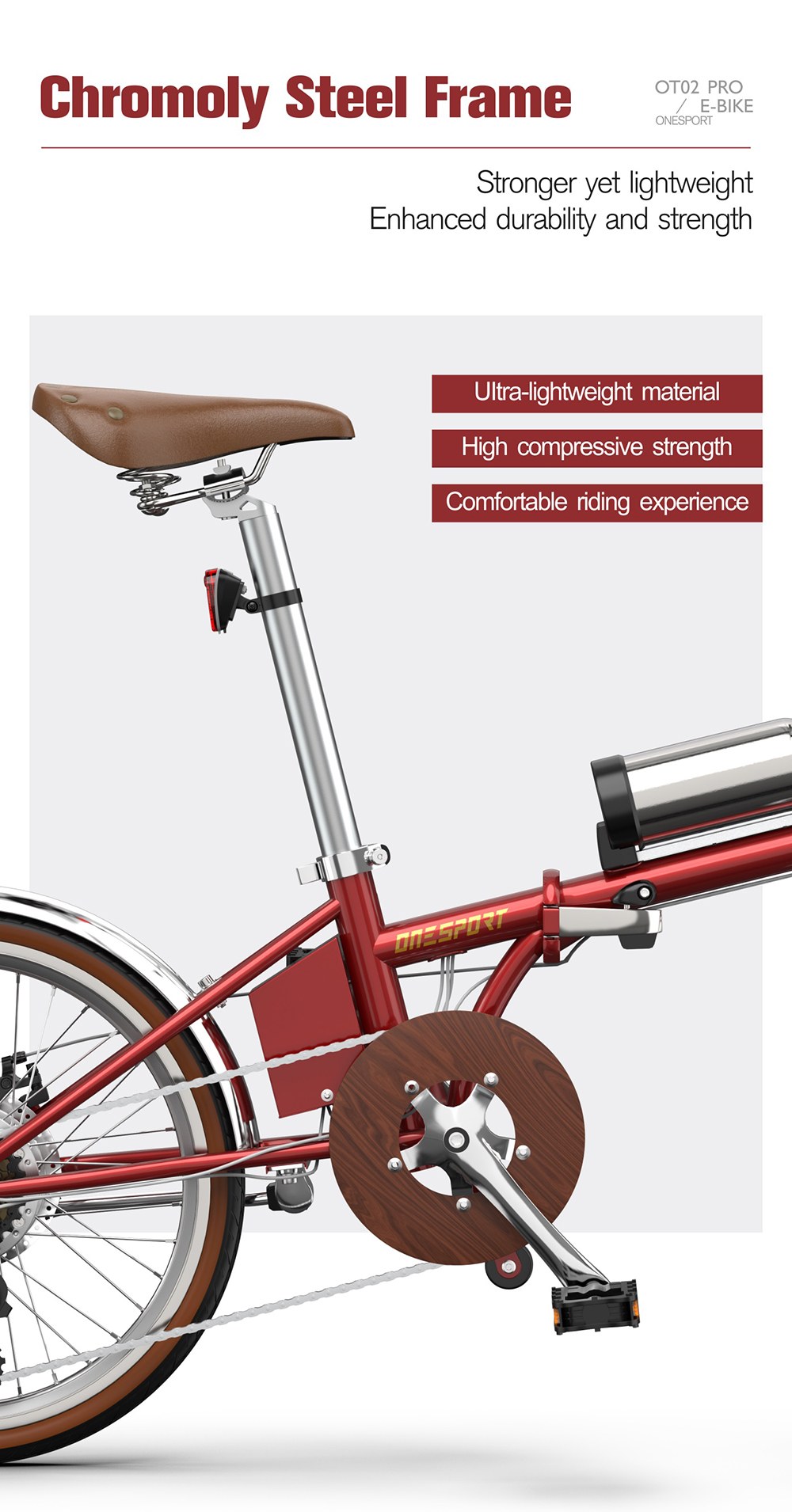 ONESPORT OT02 Pro Falt-Elektrofahrrad, 250-W-Motor, 36-V-5,2-Ah-Akku, 20-Zoll-Reifen, 25 km/h H&ouml;chstgeschwindigkeit, 25 km Reichweite, mechanische Scheibenbremse, Shimano 7-Gang-Schaltung &ndash; Rot